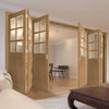 Six Folding Doors & Frame Kit - Ely Oak 3+3 - Clear Bevelled Glass -Unfinished