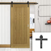 Single Sliding Door & Black Barn Track - Ely American Oak Veneer Door - Prefinished