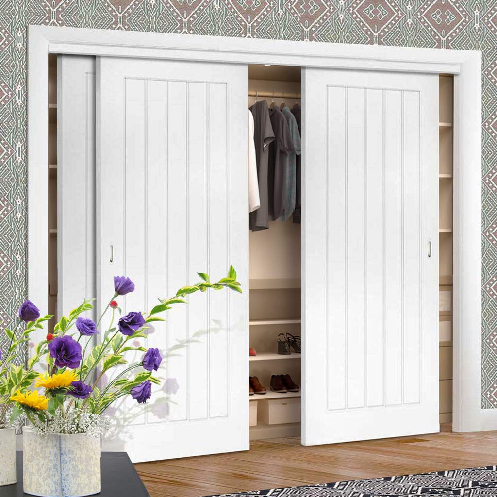 Three Sliding Maximal Wardrobe Doors & Frame Kit - Ely White Primed Door