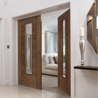 Image: J B Kind Emral Walnut Door Pair - Clear Glass - Prefinished