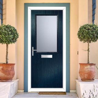 Image: Cottage Style Escala 1 Composite Front Door Set with Obscure Glass - Shown in Blue