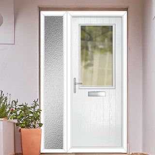 Image: Cottage Style Escala 1 Composite Front Door Set with Single Side Screen - Clear Glass - Shown in White
