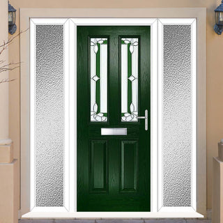 Image: Premium Composite Front Door Set with Two Side Screens - Esprit 2 Winestead Green Glass - Shown in Green