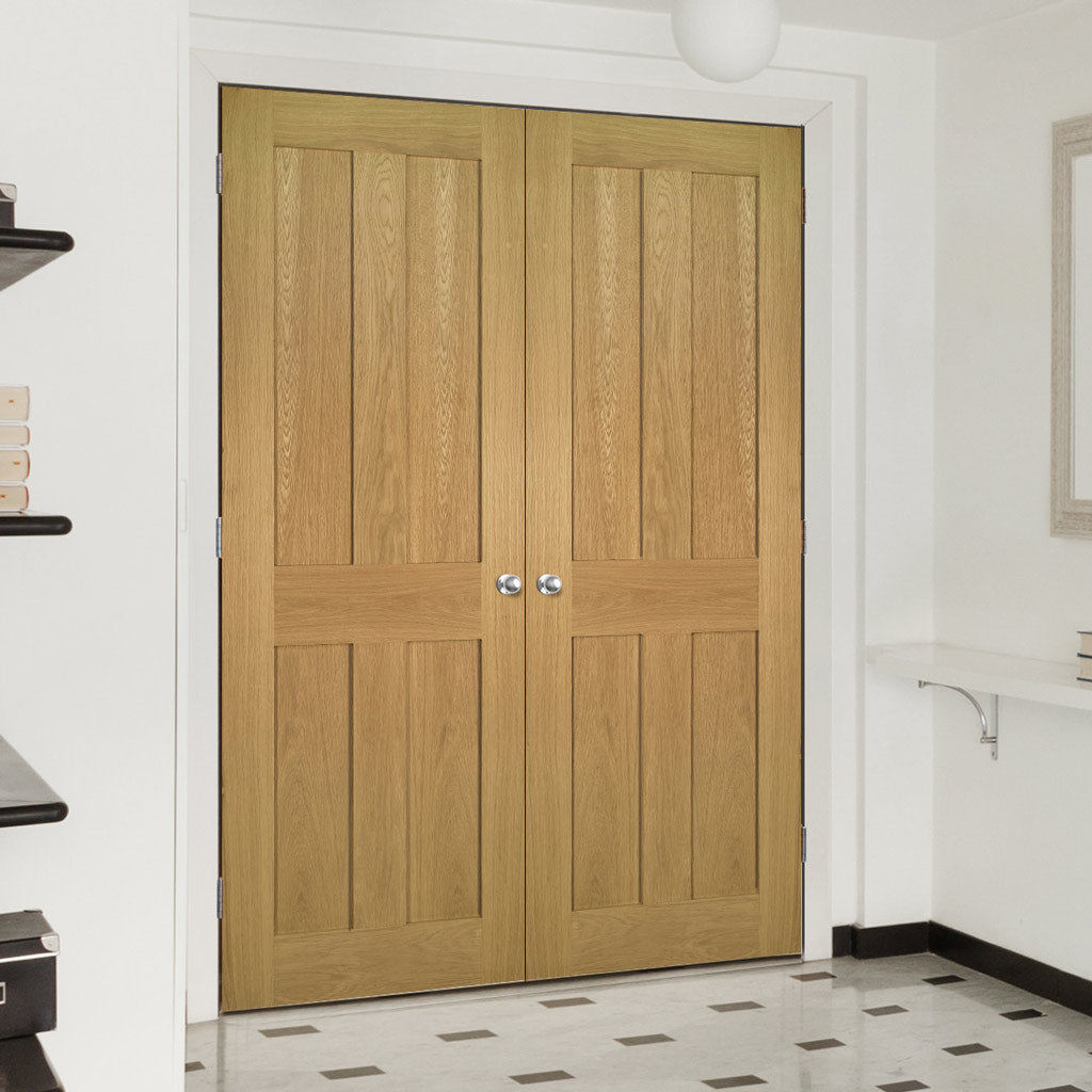 Bespoke Eton Real American Oak Veneer Internal Door Pair - Unfinished