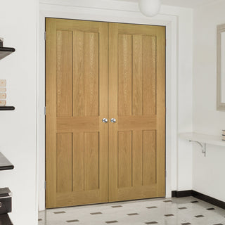 Image: Bespoke Eton Real American Oak Veneer Internal Door Pair - Unfinished