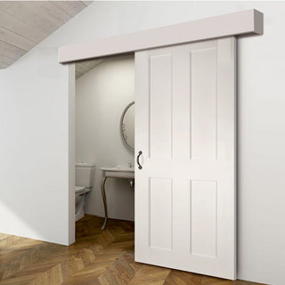 Image: Single Sliding Door & Wall Track - Eton White Primed Victorian Shaker Door
