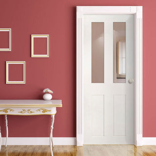 Image: Eton White Primed Victorian Shaker Door - Clear Glass from Deanta UK
