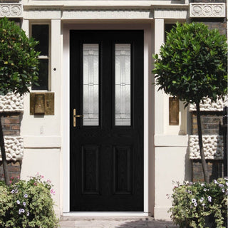 Image: GRP Black & White Malton Composite Door - Leaded Double Glazing
