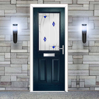 Image: Premium Composite Front Door Set - Mulsanne 1 Kupang Blue Glass - Shown in Blue
