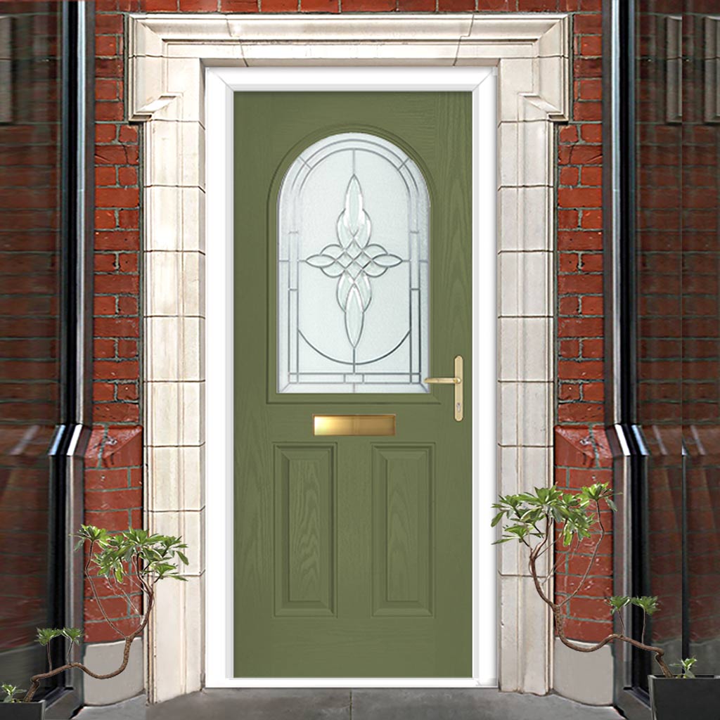 Premium Composite Front Door Set - Snipe 1 Veneto Glass - Shown in Reed Green