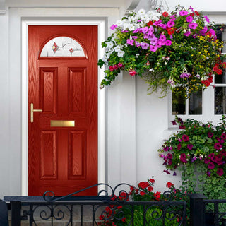 Image: Premium Composite Front Door Set - Tuscan 1 Murano Red Glass - Shown in Red