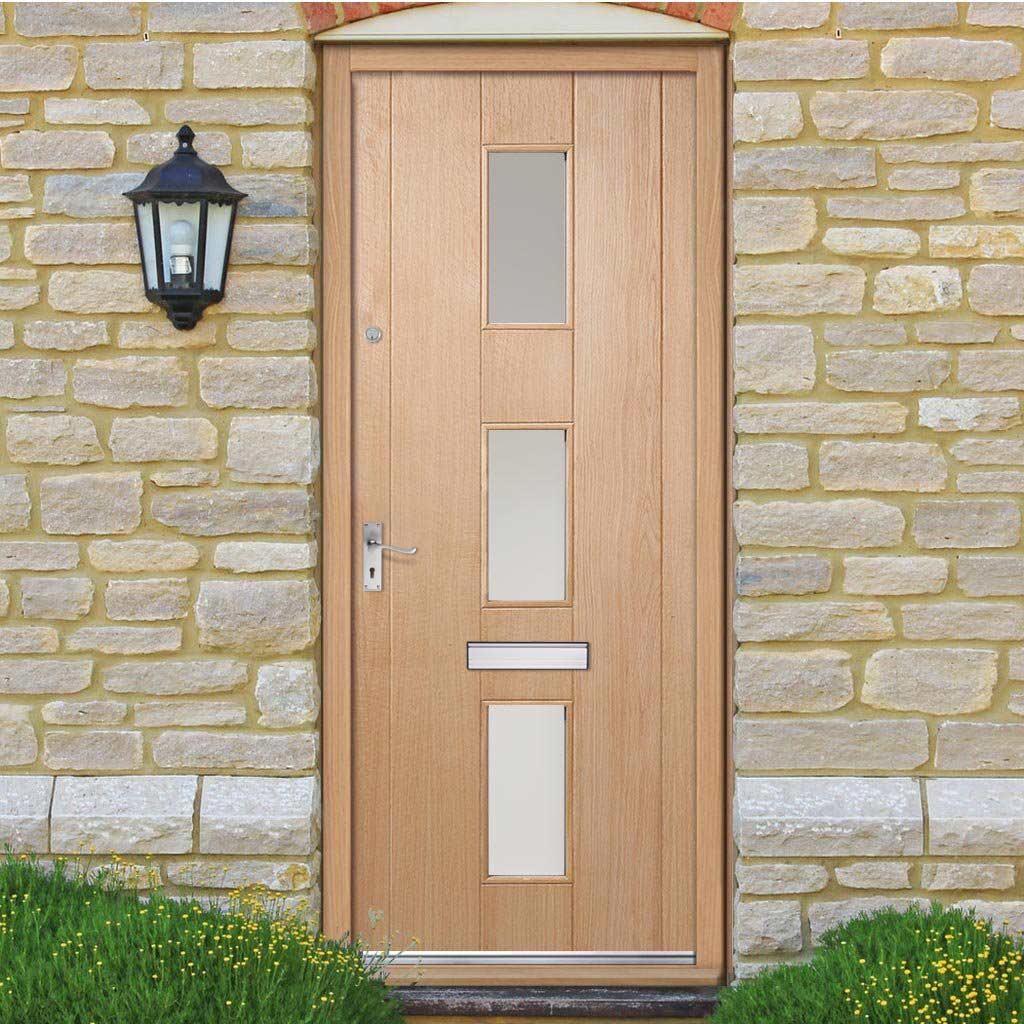 Copenhagen External Oak Front Door - Frosted Double Glazing