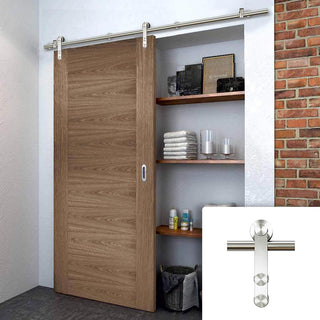 Image: Saturn Tubular Stainless Steel Sliding Track & Sofia Walnut Veneer Door - Prefinished