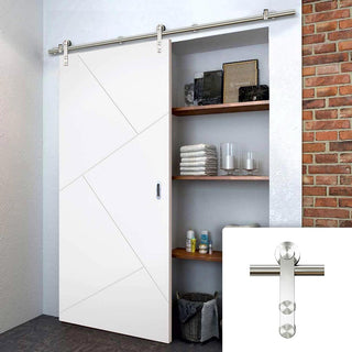 Image: Saturn Tubular Stainless Steel Sliding Track & Dover Flush Door - Primed