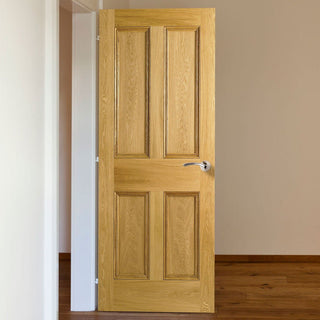 Image: 4 Panel Oak Fire Door - Raised Mouldings - 30 Minute Fire Rated