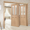 Three Folding Doors & Frame Kit - Malton Oak 3+0 - Bevelled Clear Glass - No Raised Mouldings - Unfinished