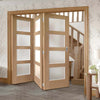 Three Folding Doors & Frame Kit - Shaker Oak 4 Pane 3+0 - Obscure Glass - Prefinished