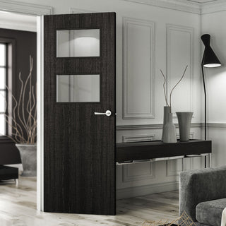 Image: Bespoke Door - Flush American Dark Grey Ash Veneer - Clear Glass - 02 - Prefinished