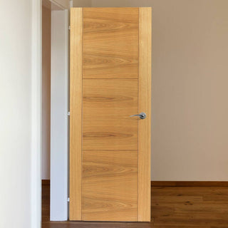 Image: J B Kind Oak Contemporary Mistral Flush Fire Door - Decorative Grooves - 30 Minute Fire Rated - Prefinished