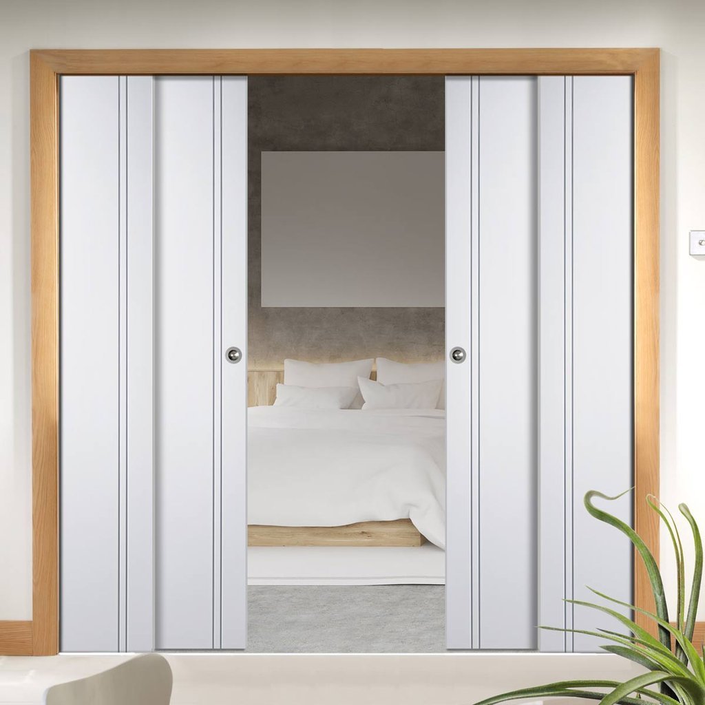 Sierra Blanco Staffetta Quad Telescopic Pocket Doors - White Painted