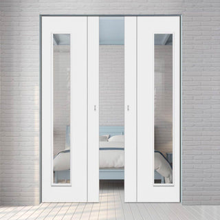 Image: Forli White Flush Absolute Evokit Pocket Double Pocket Door - Clear Glass - Aluminium Inlay - Prefinished