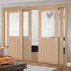 Pass-Easi Four Sliding Doors and Frame Kit - Belize Oak Door - Silkscreen Etched Clear Glass - Unfinished