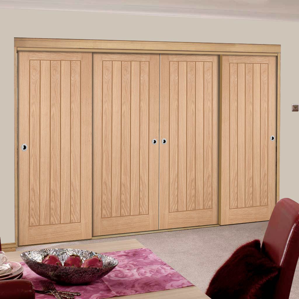 Four Sliding Maximal Wardrobe Doors & Frame Kit - Belize Oak Door - Prefinished