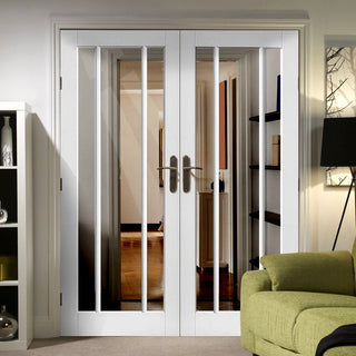 Image: Worcester White Primed Door Pair - Clear Glass