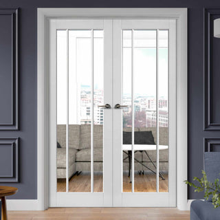 Image: Worcester White Primed French Door Pair - Clear Glass
