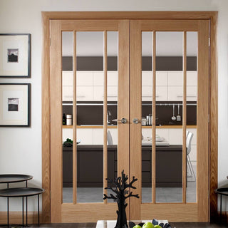 Image: Oak Worcester Door Pair - Standard Sizes - Clear Glass