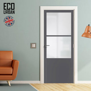 Image: Handmade Eco-Urban Berkley 2 Pane 1 Panel Solid Wood Internal Door UK Made DD6309SG - Frosted Glass - Eco-Urban® Stormy Grey Premium Primed