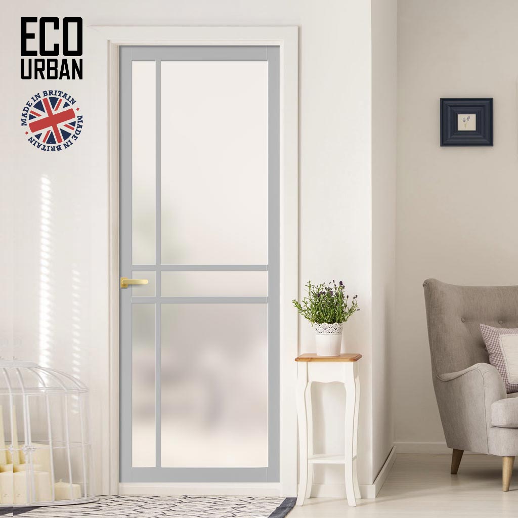 Handmade Eco-Urban Glasgow 6 Pane Solid Wood Internal Door UK Made DD6314SG - Frosted Glass - Eco-Urban® Mist Grey Premium Primed