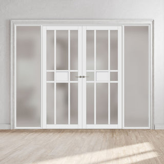 Image: Bespoke Room Divider - Eco-Urban® Tromso Door Pair DD6402F - Frosted Glass with Full Glass Sides - Premium Primed - Colour & Size Options