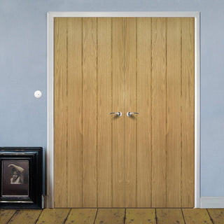 Image: Bespoke Galway Real American Oak Veneer Internal Door Pair Unfinished