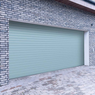 Image: Gliderol Electric Insulated Roller Garage Door from 4291 to 4710mm Wide - Duck Egg Blue