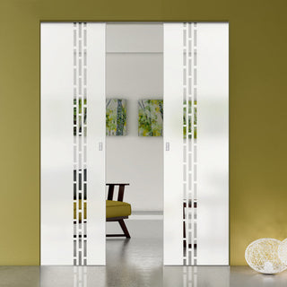 Image: Garvald 8mm Obscure Glass - Clear Printed Design - Double Absolute Pocket Door