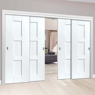 Image: Four Sliding Doors and Frame Kit - Geo White Primed Door