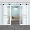 Top Mounted Black Sliding Track & Solid Wood Double Doors - Eco-Urban® Glasgow 6 Pane Doors DD6314G - Clear Glass - Cloud White Premium Primed