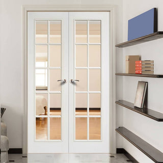 Image: SA 10 Pane Moulded Grained White Door Pair - Clear Glass