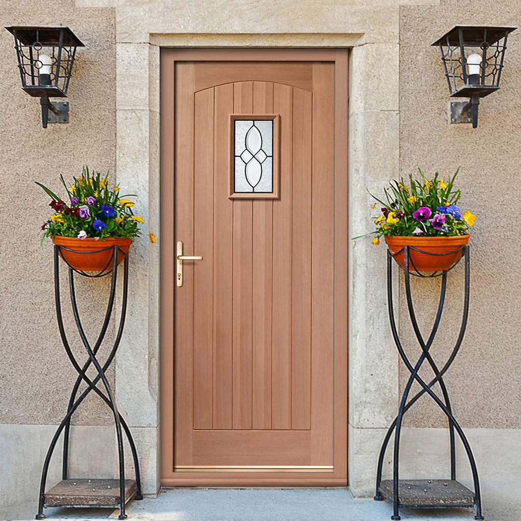 Cottage Mahogany External Door and Frame Set with Fittings - Part Obscure Double Glazing, From LPD Joinery