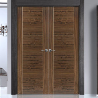 Image: J B Kind Mistral Walnut Fire Door Pair - Decorative Groove - 30 Minute Fire Rated - Prefinished