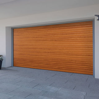 Image: Gliderol Electric Insulated Roller Garage Door from 3360 to 4290mm Wide - Golden Oak
