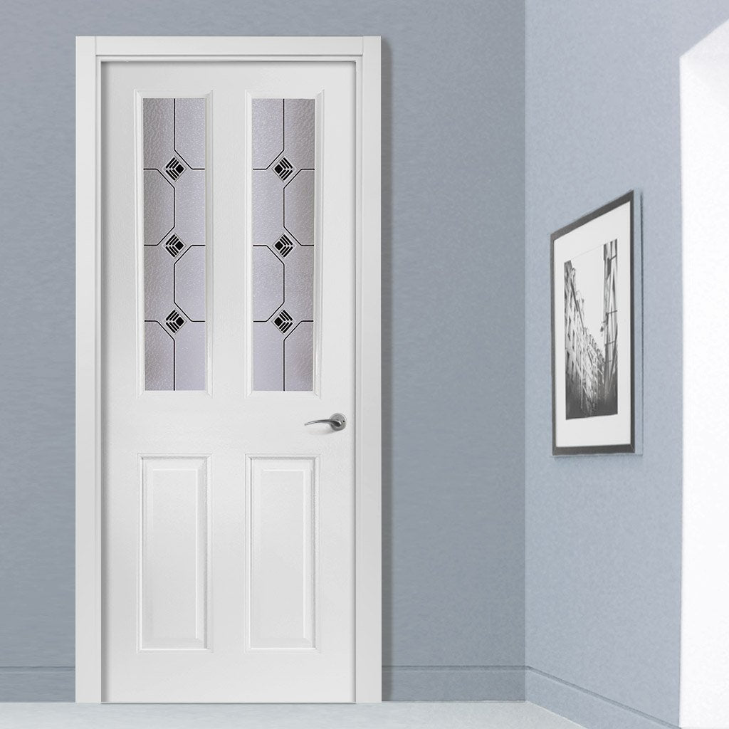 White PVC grainger door with grained faces decraresin 2 style toughened glass