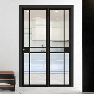 Image: Room Divider - Greenwich Black Clear Glass Prefinished Door with Single Side