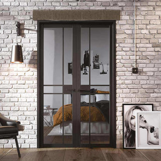 Image: Greenwich Black Primed Door Pair - Clear Glass