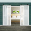 Top Mounted Black Sliding Track & Solid Wood Double Doors - Eco-Urban® Hampton 4 Pane Doors DD6413SG Frosted Glass - Cloud White Premium Primed