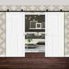 Top Mounted Black Sliding Track & Solid Wood Double Doors - Eco-Urban® Hampton 4 Panel Doors DD6413 - Cloud White Premium Primed