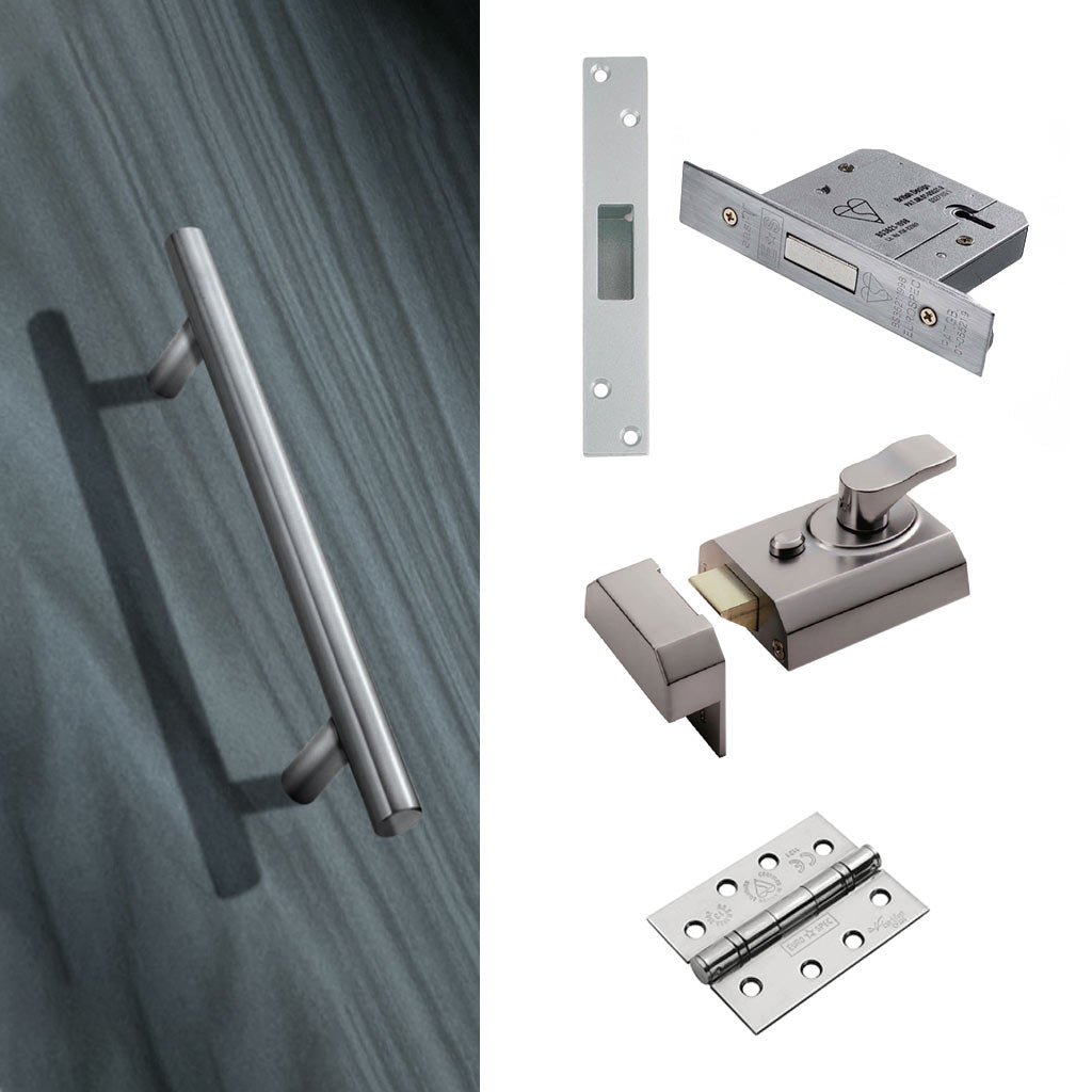 External 600mm T Bar Pull Front Door Handle Pack - Satin Stainless Steel