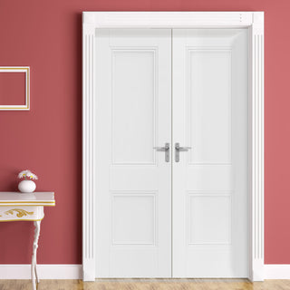 Image: J B Kind White Classic Hardwick Panel Primed Fire Door Pair - 1/2 Hour Fire Rated