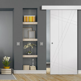Image: Single Sliding Door & Wall Track - Hastings Flush Door - White Primed